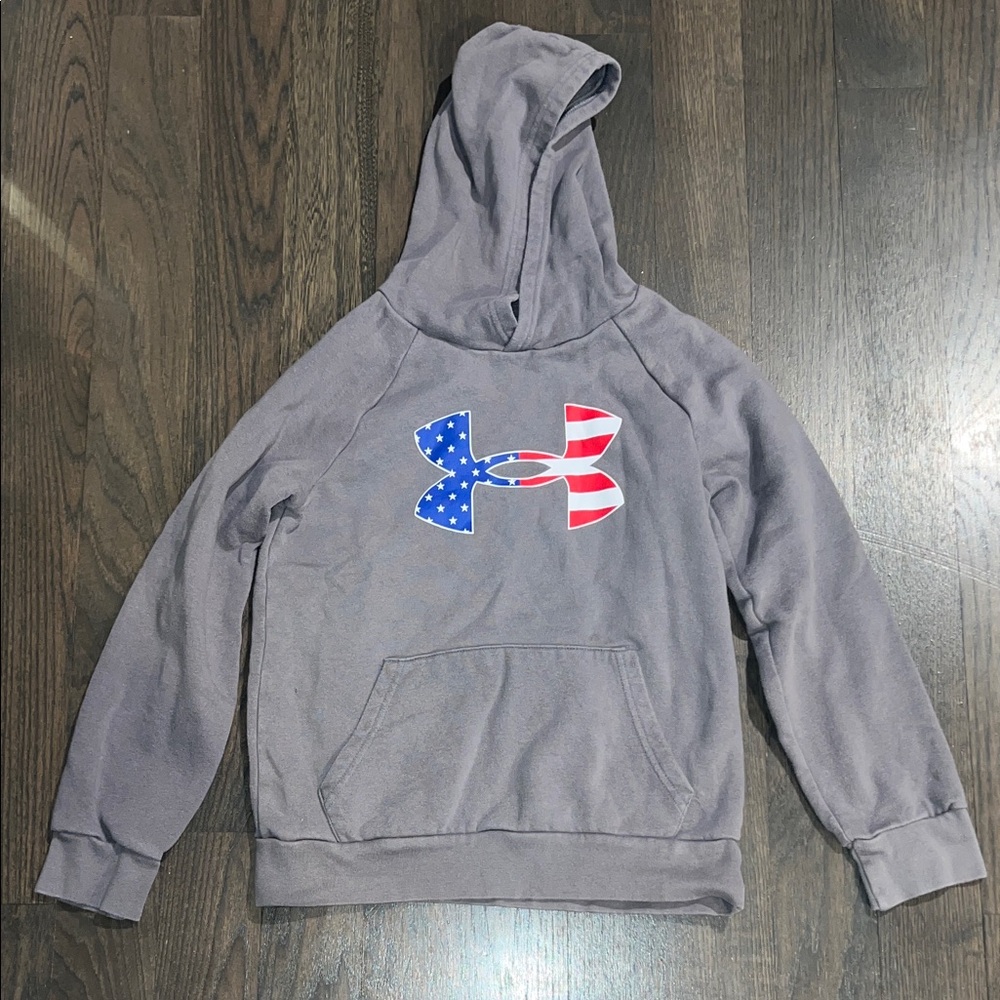 Boys Under Armour Gray Hoodie with American Flag Logo Size YMD